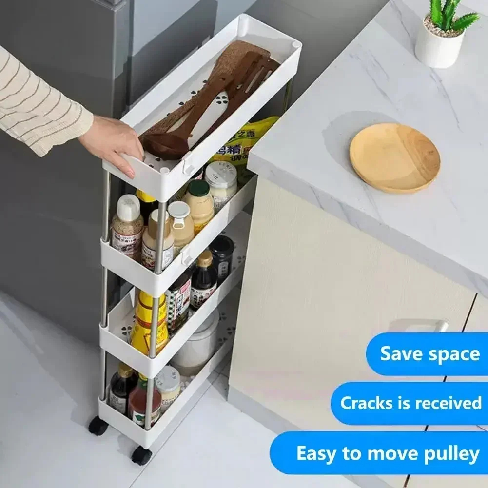 Narrow Type Multi Purpose Gap Storage Trolly Rack Multifunctional Movable Gap Storage Cart